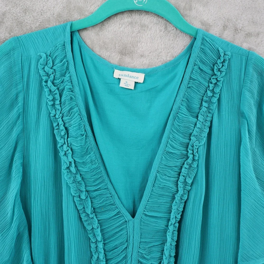 Sundance Tiered‎ Ruffle Midi Dress Womens Small Teal Blue Lyocell Boho Flutter